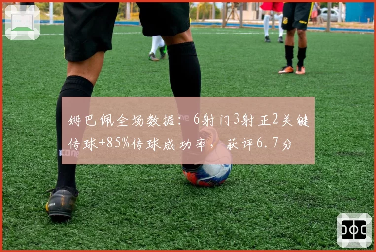 姆巴佩全场数据:6射门3射正2关键传球+85%传球成功率,获评6.7分
